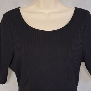 Venus Ribbed Top Large Black Short Sleeves Scoop Neck Open Keyhole Back